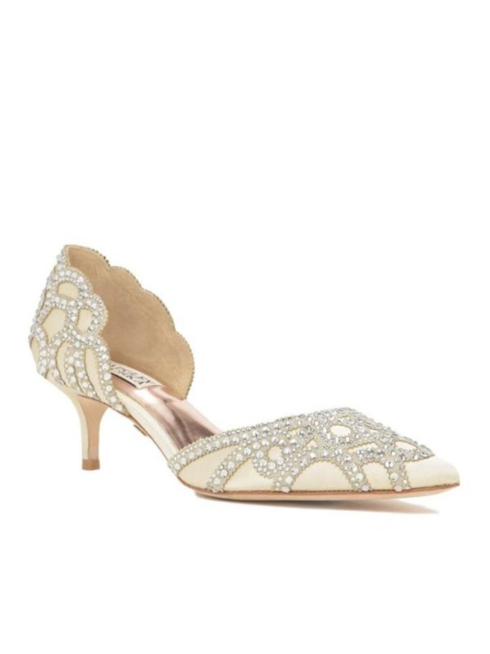 Badgley Mischka Size 6.5 Ivory Crystal Embellished Kitten Heel Pumps Heels
